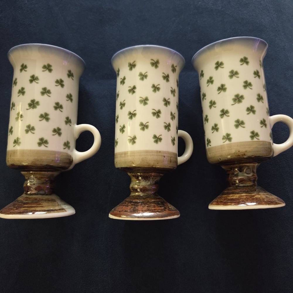 Set of 3 Otagiri Pedestal Shamrock Irish Coffee Hot Toddy Mugs